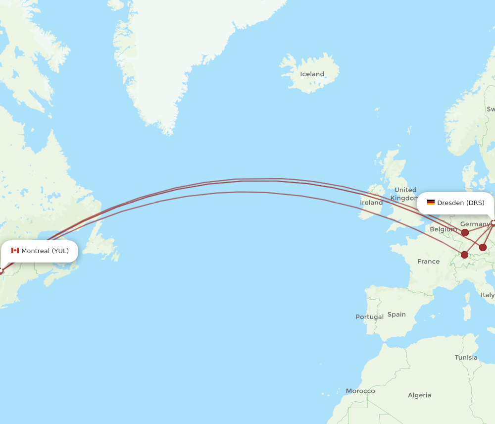 DRS-YUL flight routes