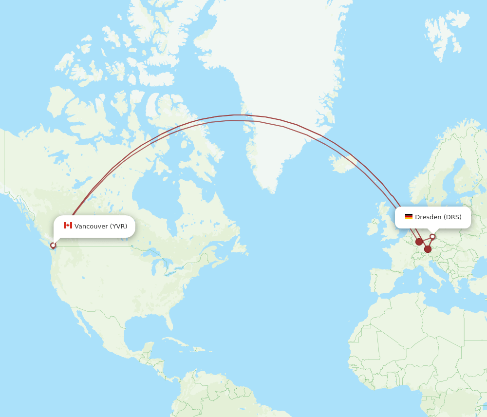 DRS-YVR flight routes