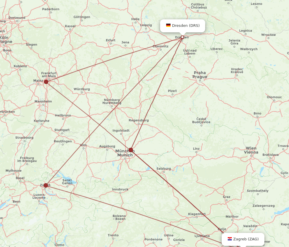 DRS to ZAG flights and routes map