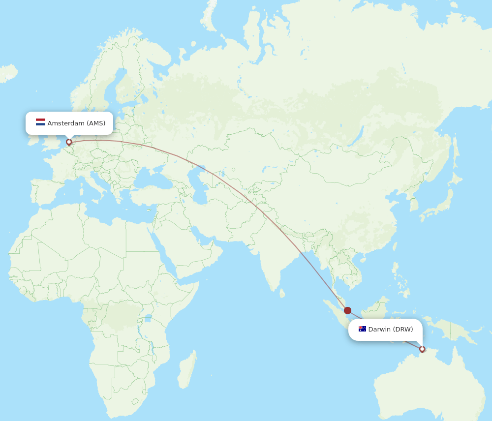 DRW-AMS flight routes