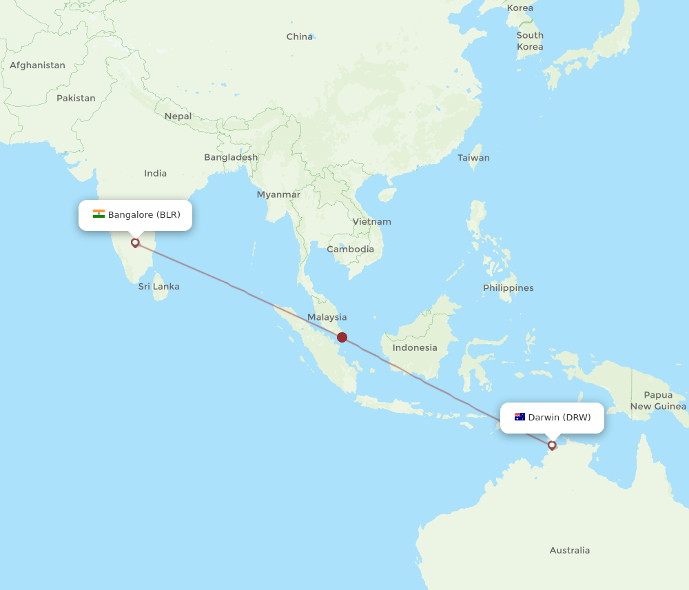 DRW-BLR flight routes