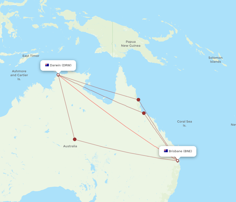 DRW-BNE flight routes