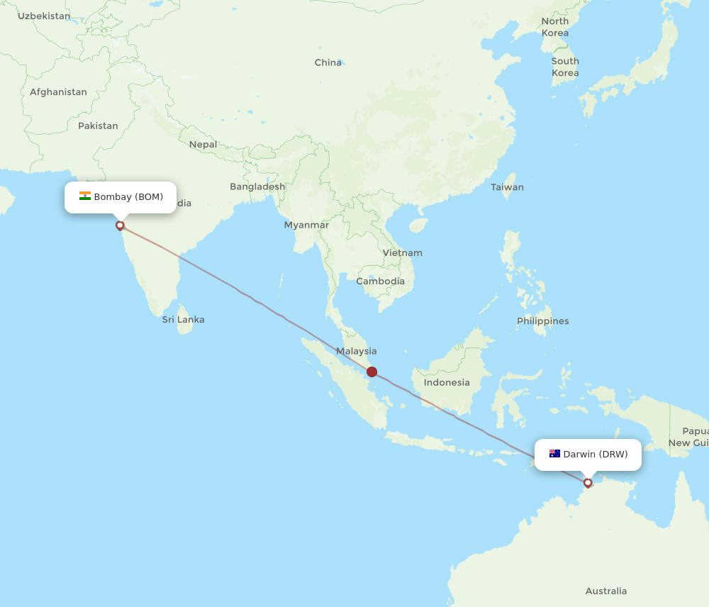 DRW-BOM flight routes