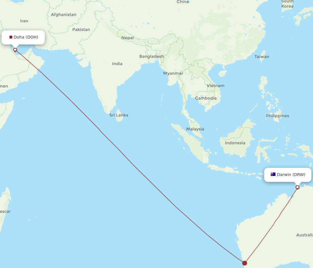 DRW-DOH flight routes
