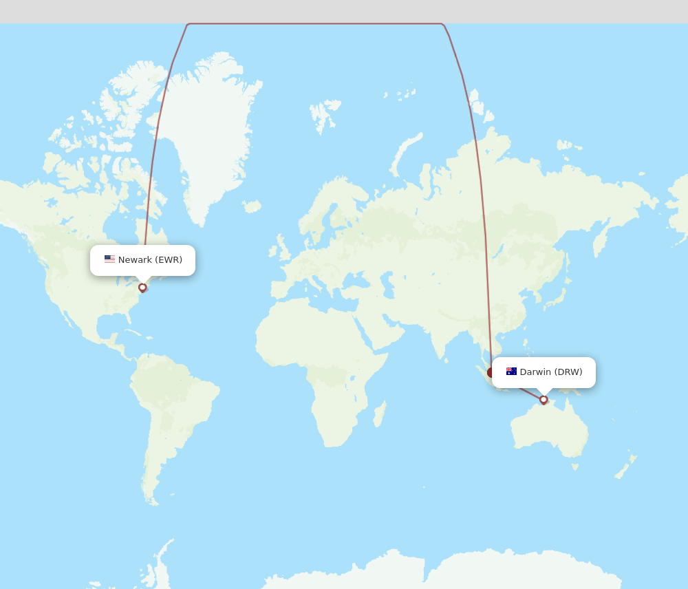 New York - Darwin route map and flight paths