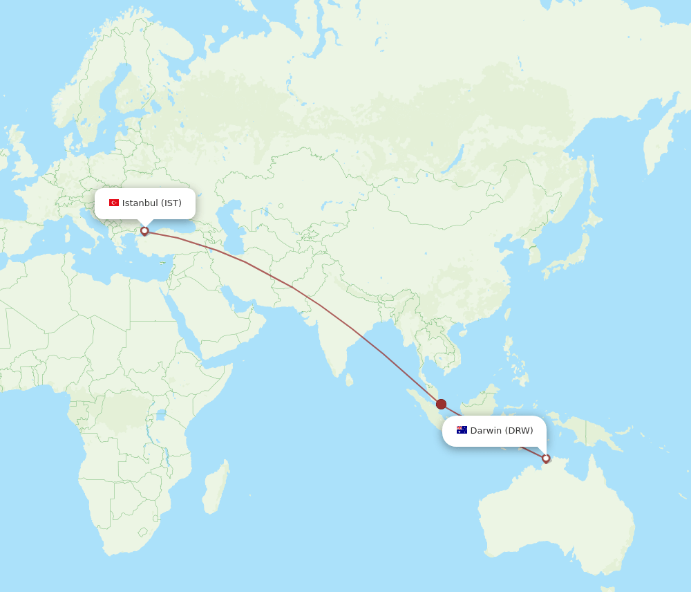 DRW to IST flights and routes map