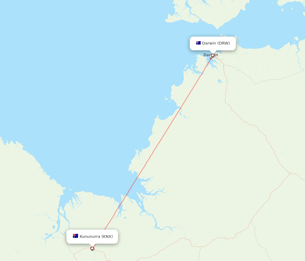 DRW to KNX flights and routes map