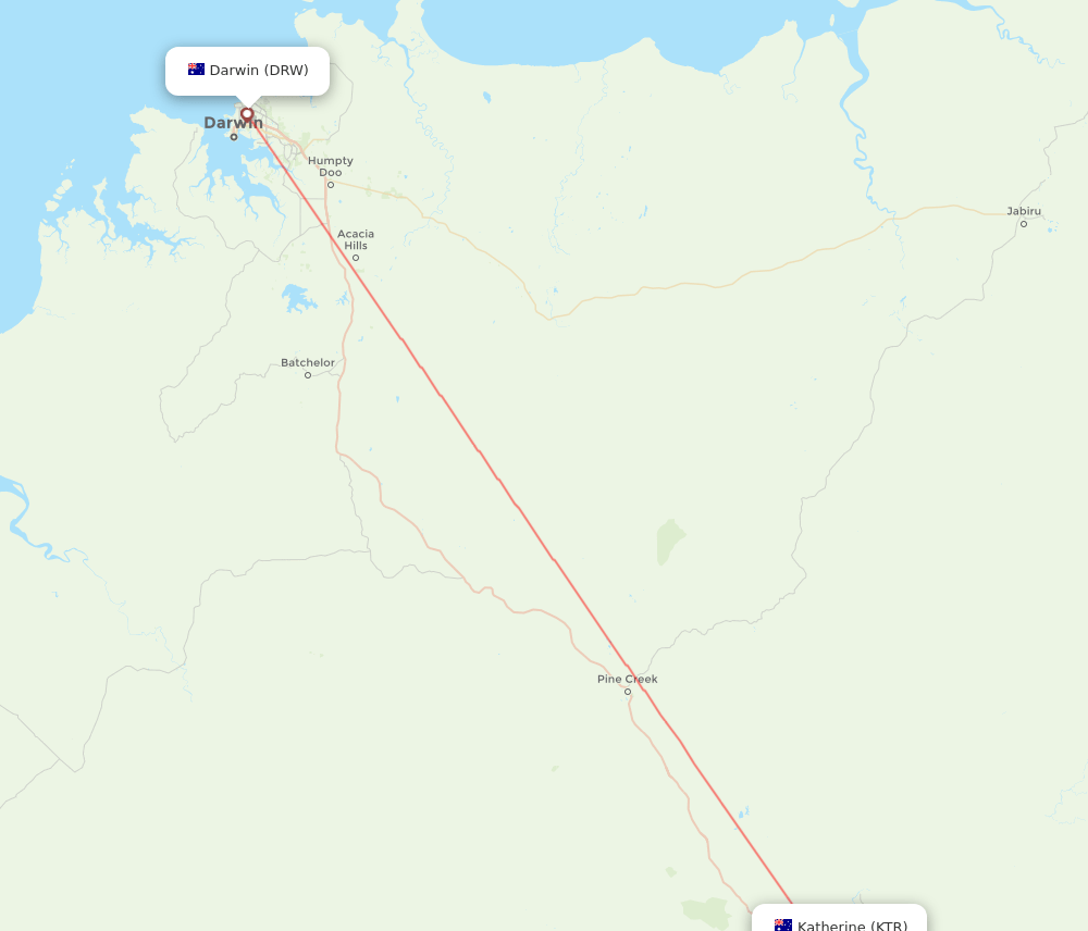 DRW to KTR flights and routes map