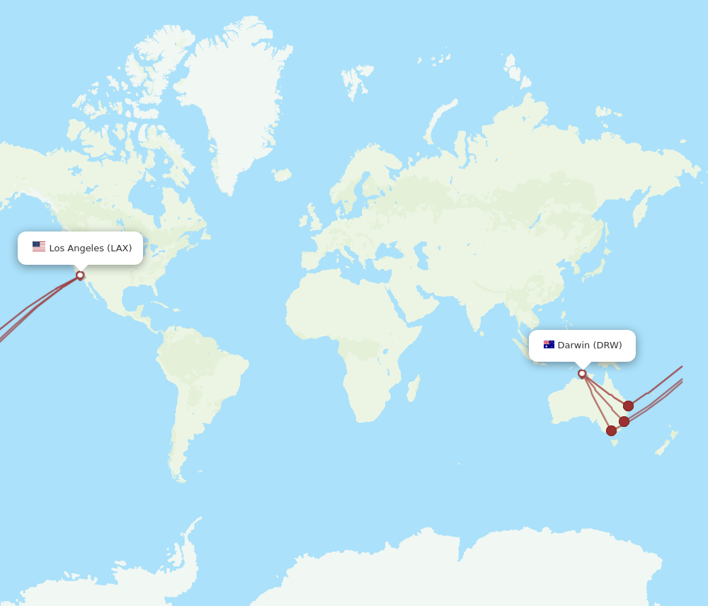 DRW to LAX flights and routes map