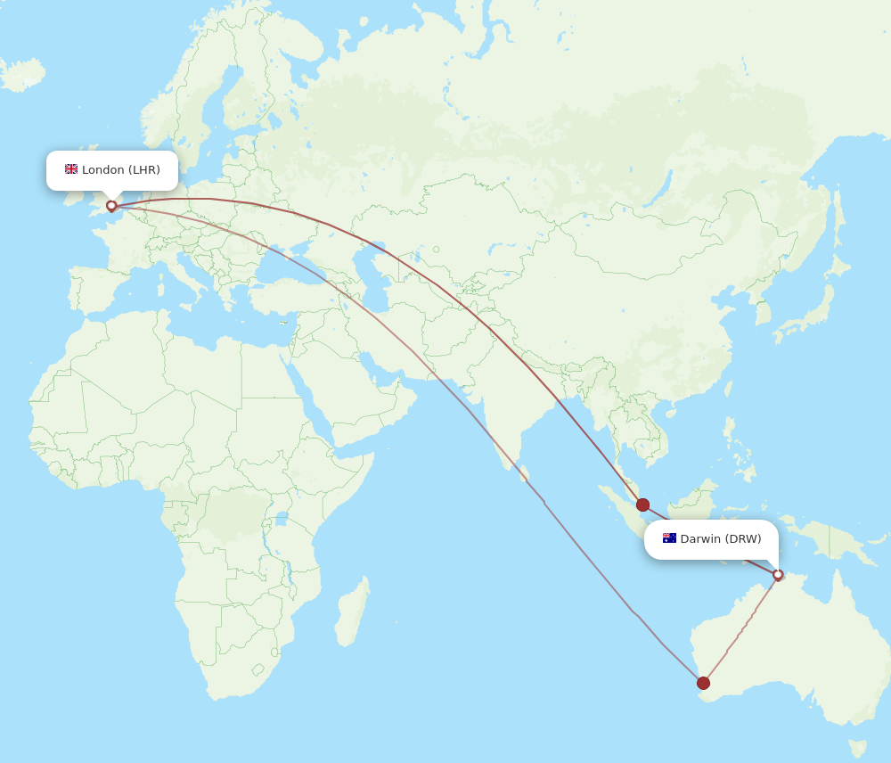DRW to LHR flights and routes map