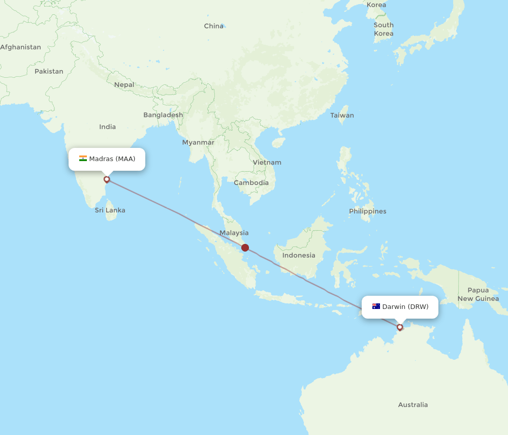 DRW to MAA flights and routes map