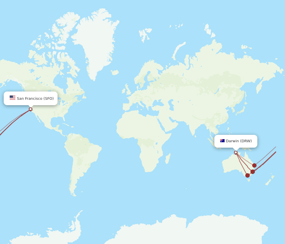 DRW-SFO flight routes