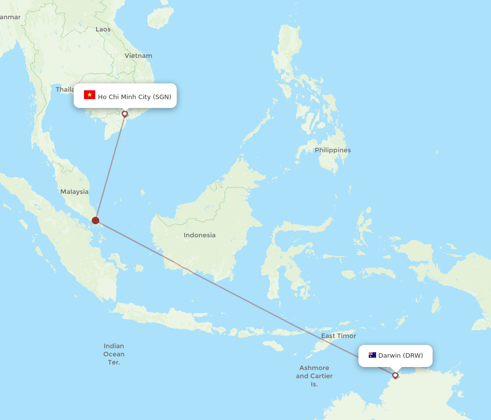 Ho Chi Minh City - Darwin route map and flight paths