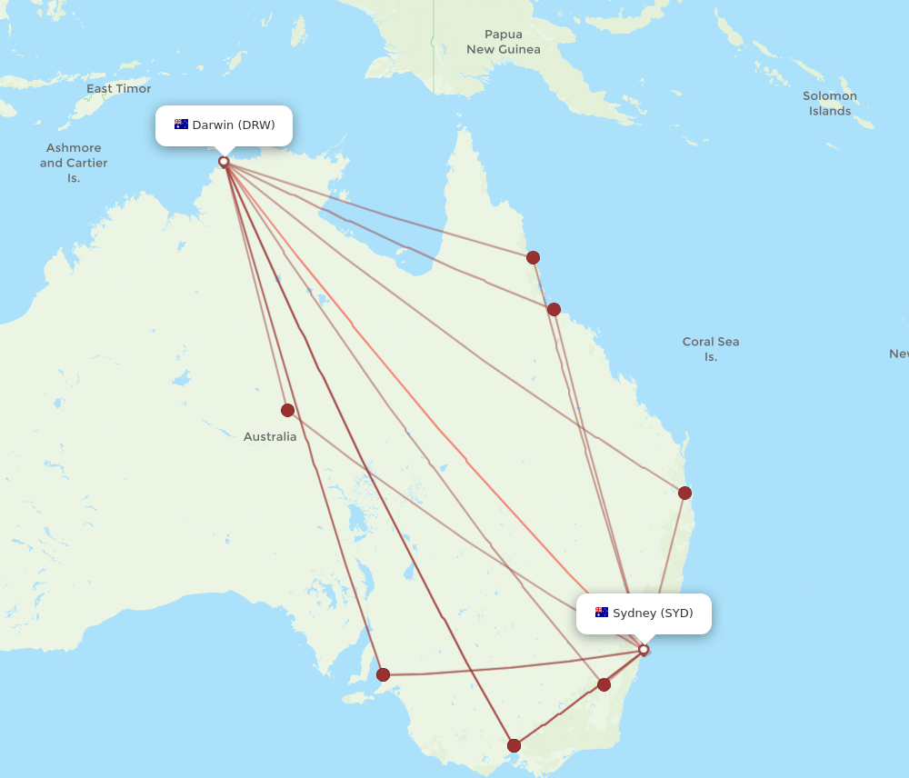 DRW-SYD flight routes