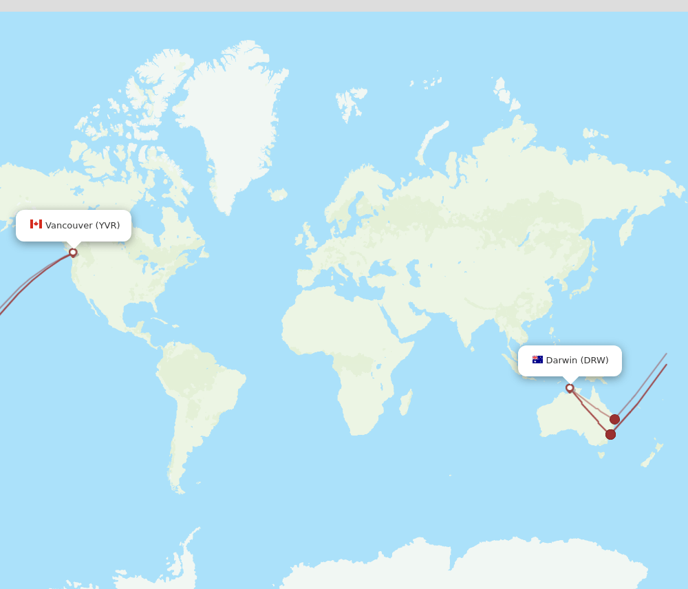 DRW-YVR flight routes