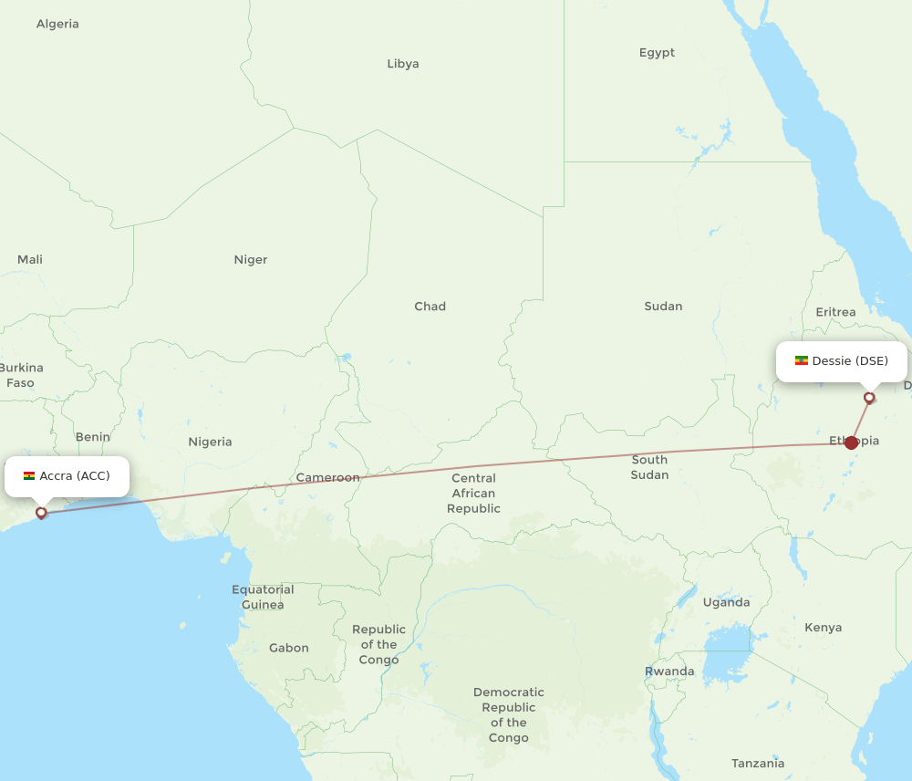 DSE to ACC flights and routes map