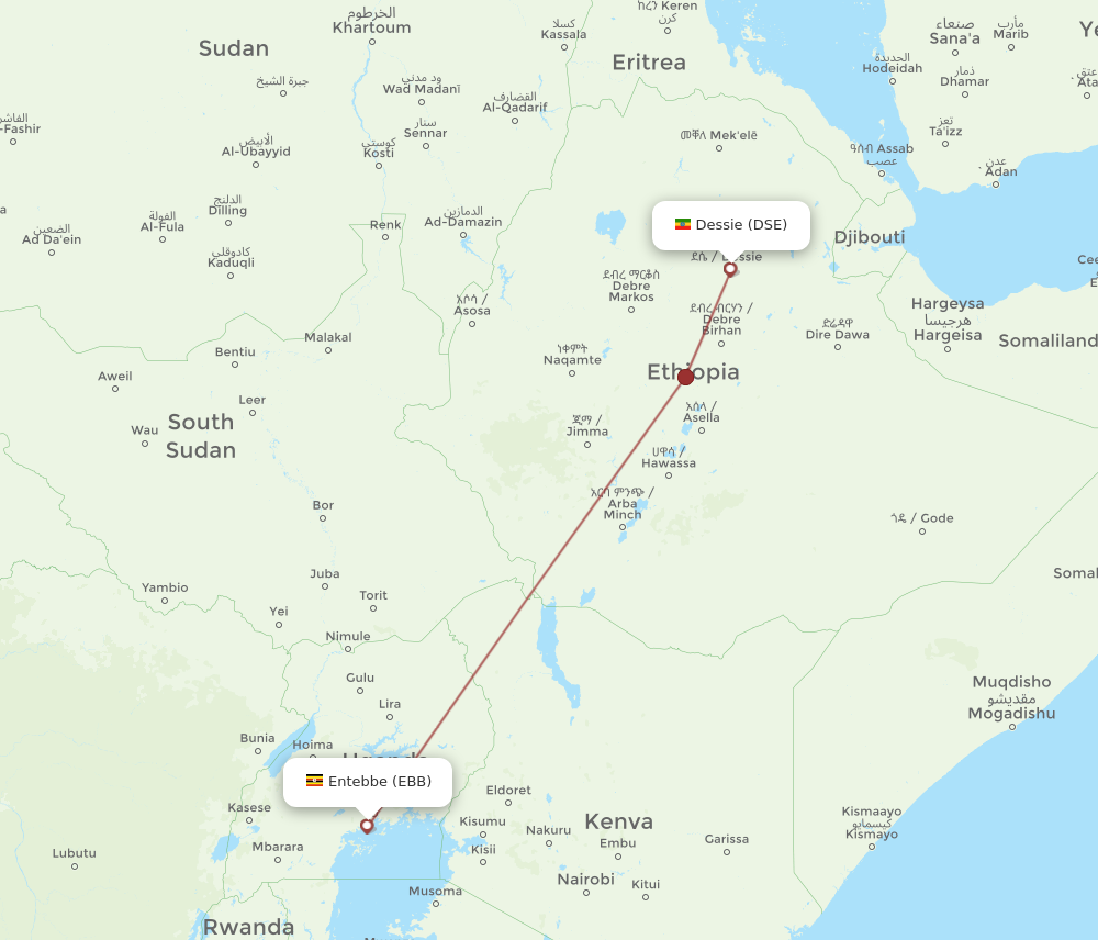 DSE to EBB flights and routes map