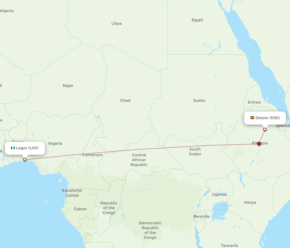 Lagos - Dessie route map and flight paths