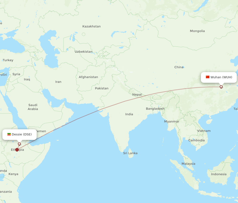 Dessie - Wuhan route map and flight paths
