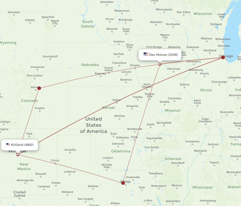 DSM-ABQ flight routes