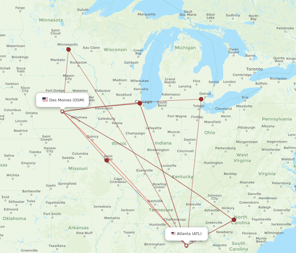DSM-ATL flight routes
