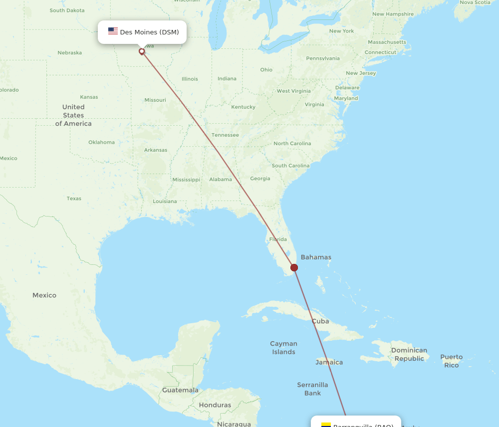 DSM-BAQ flight routes