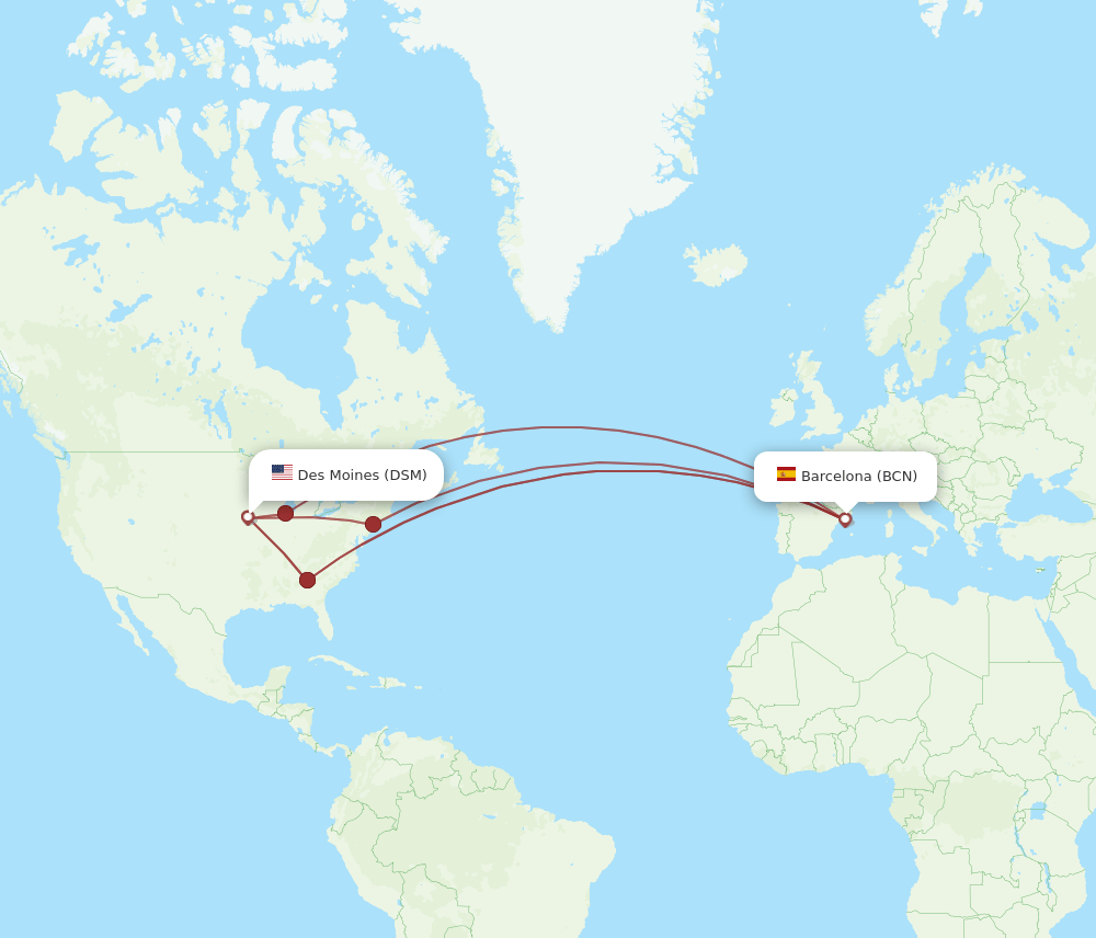 DSM-BCN flight routes