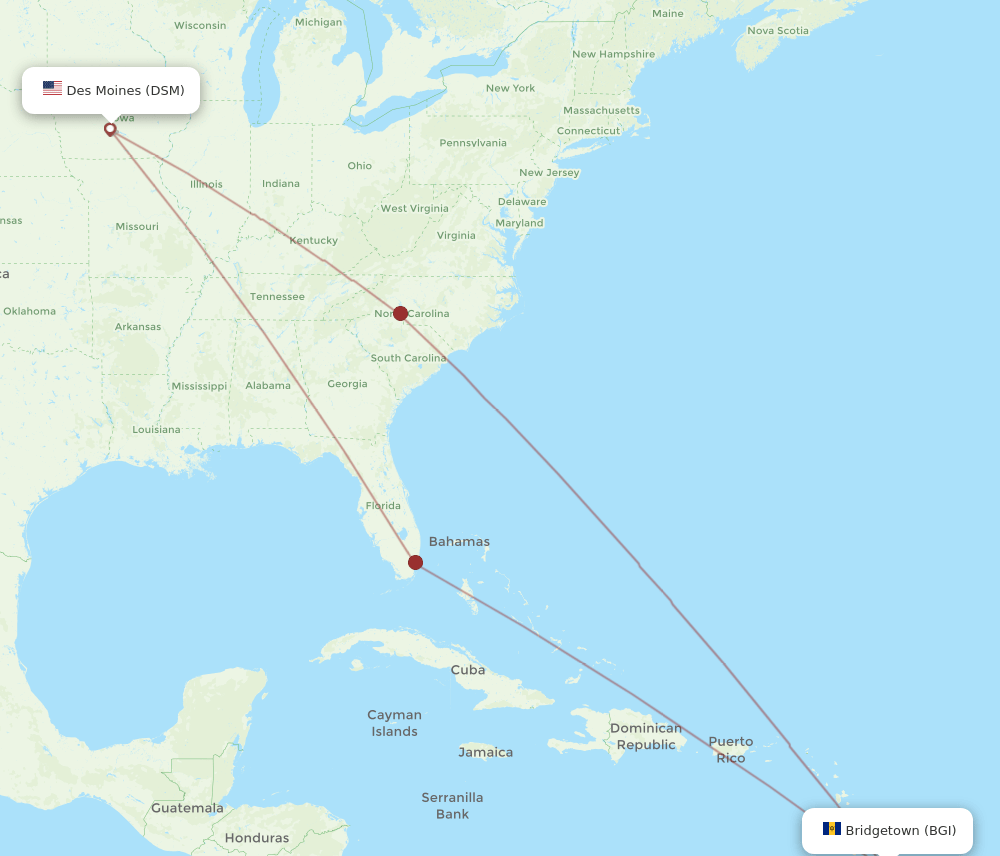 DSM-BGI flight routes