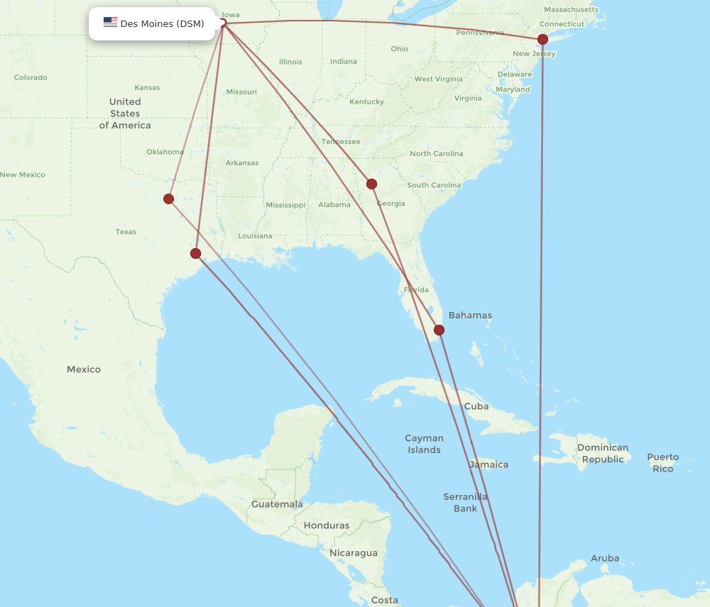 DSM-BOG flight routes