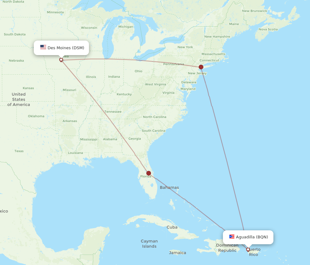 DSM-BQN flight routes
