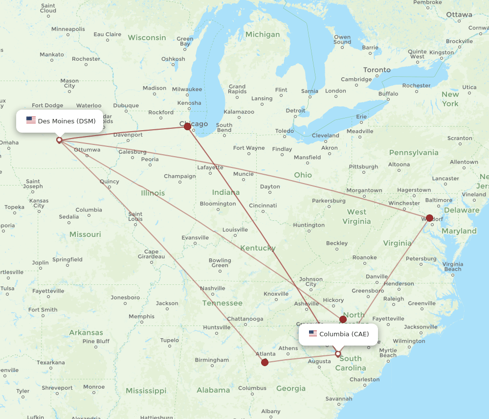 DSM-CAE flight routes