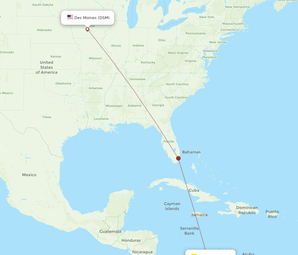 DSM to CTG flights and routes map