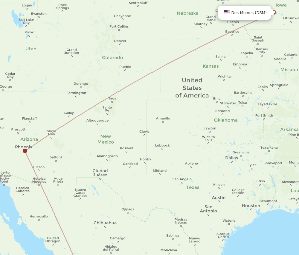 Des Moines - Culiacan route map and flight paths