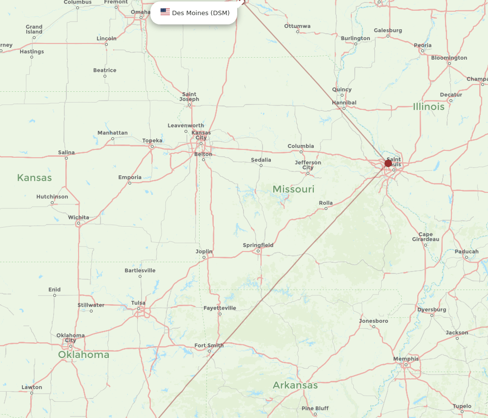 DSM-DAL flight routes