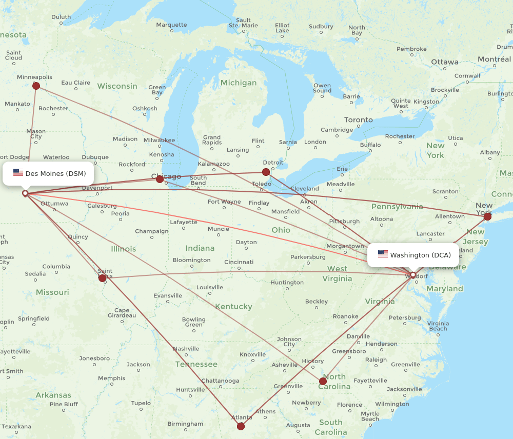 DSM-DCA flight routes