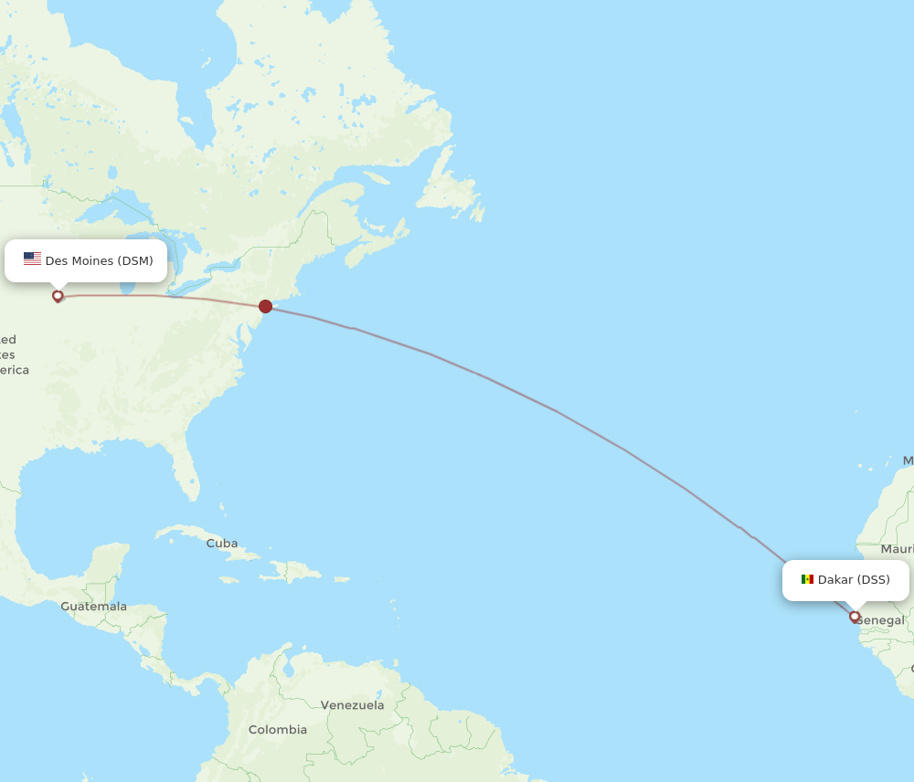 Dakar - Des Moines route map and flight paths