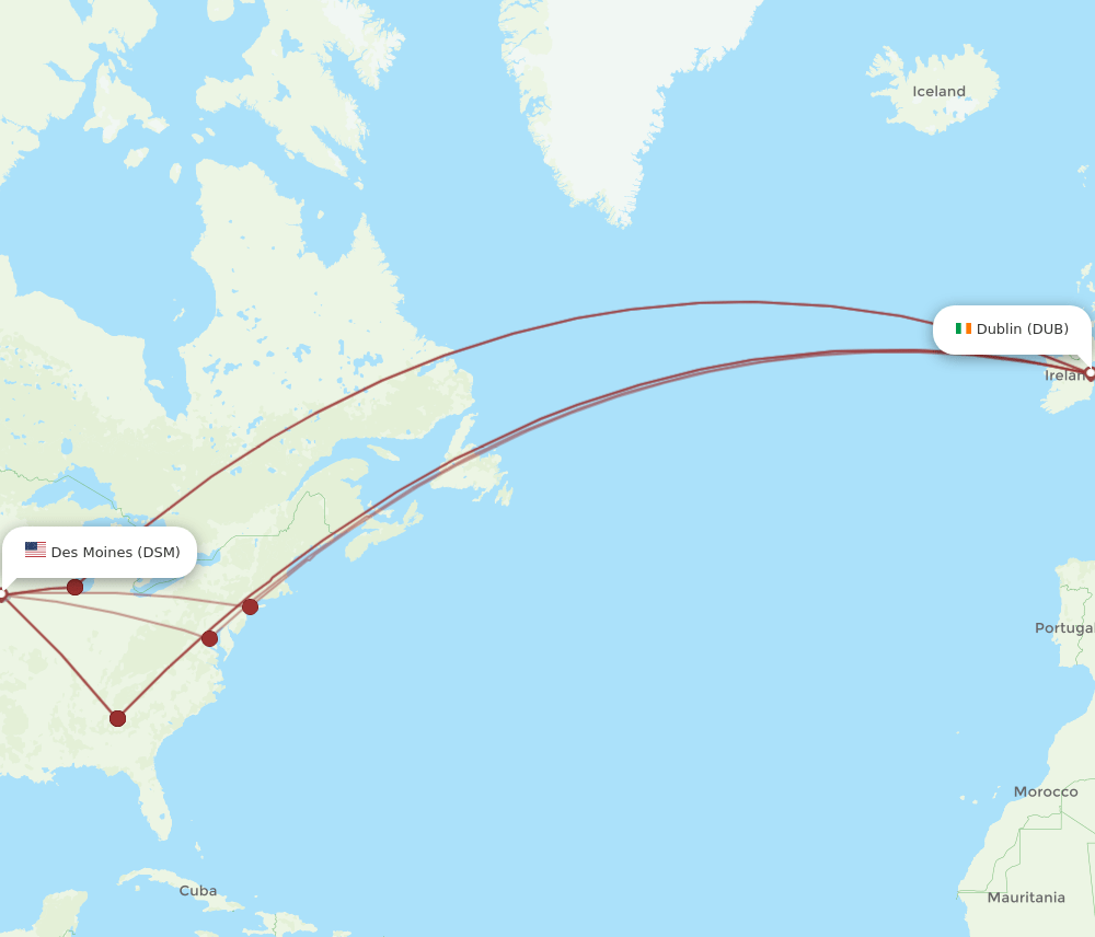 DSM-DUB flight routes