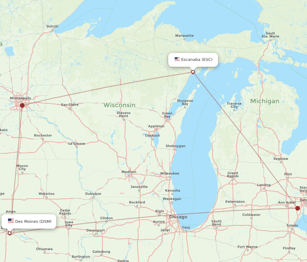 DSM-ESC flight routes