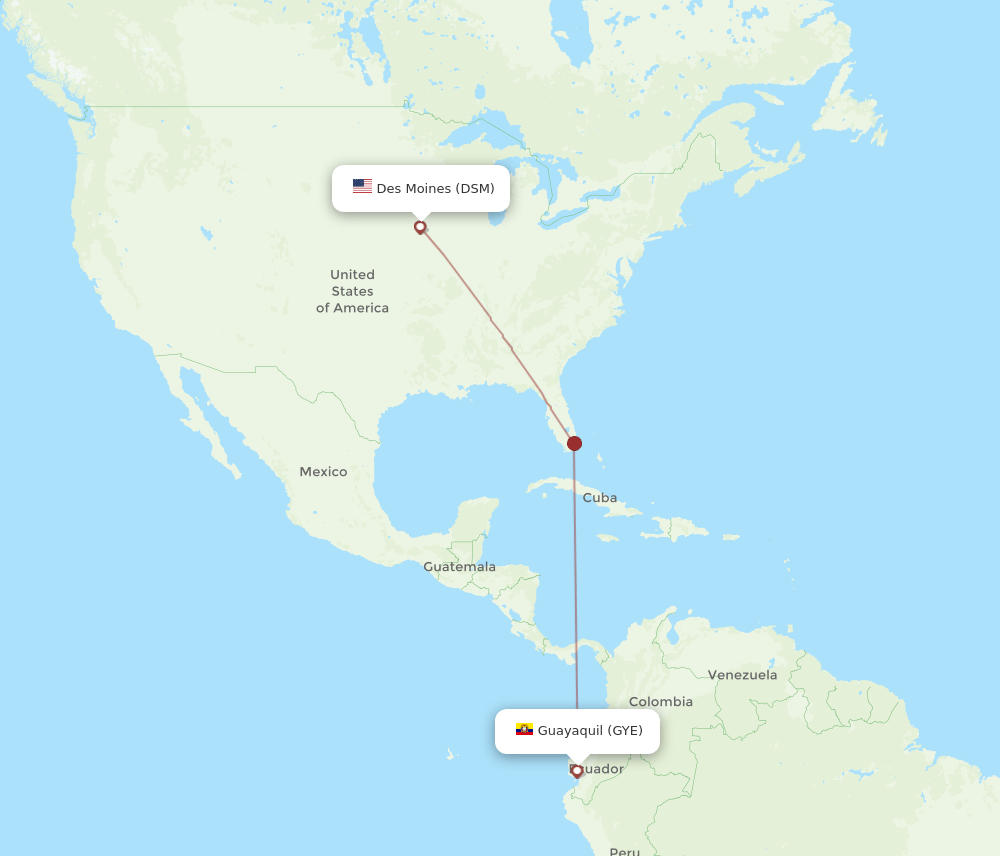 Guayaquil - Des Moines route map and flight paths