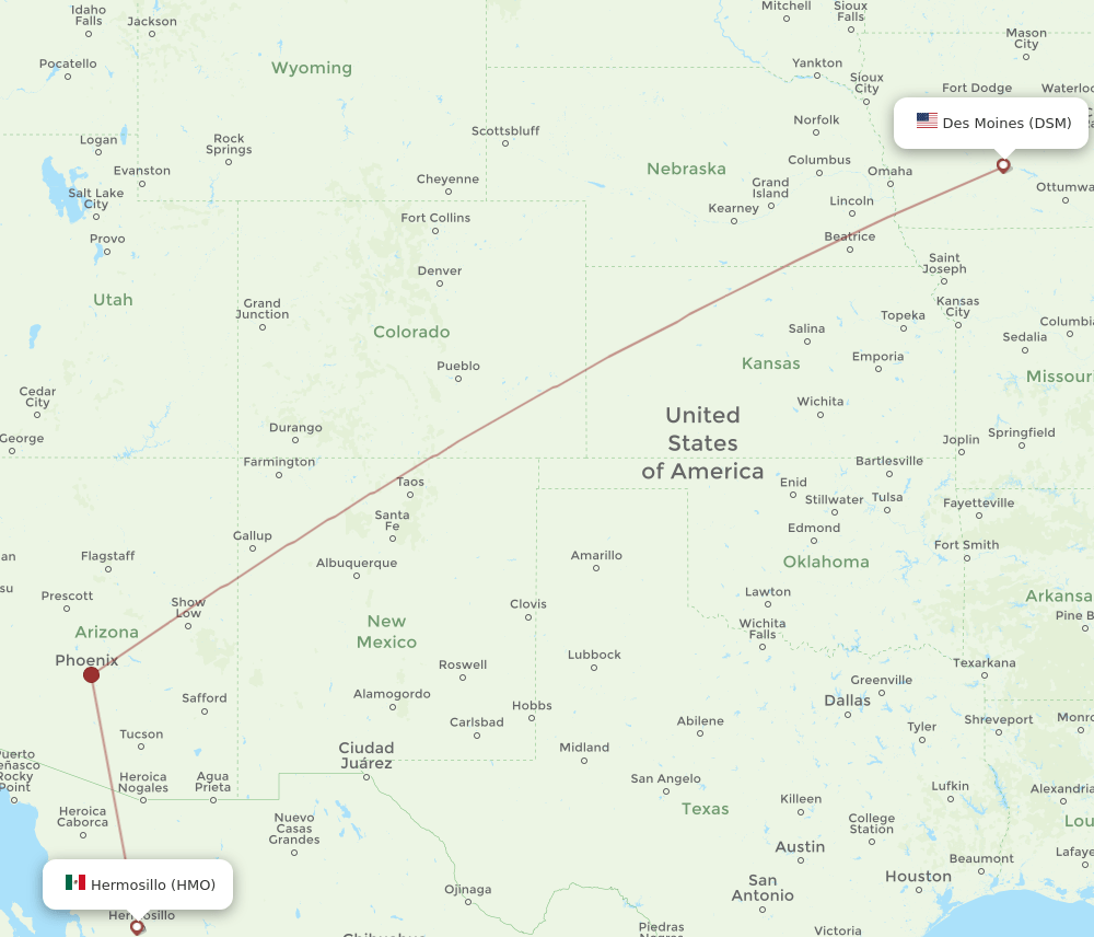 DSM-HMO flight routes