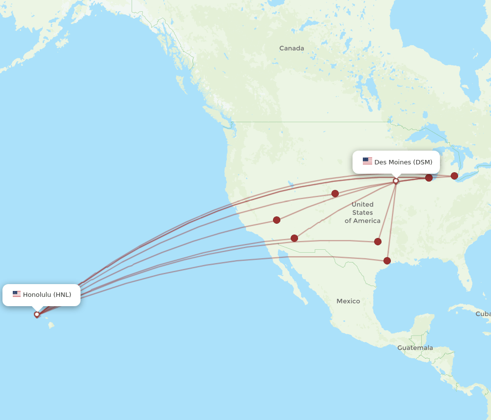 DSM to HNL flights and routes map