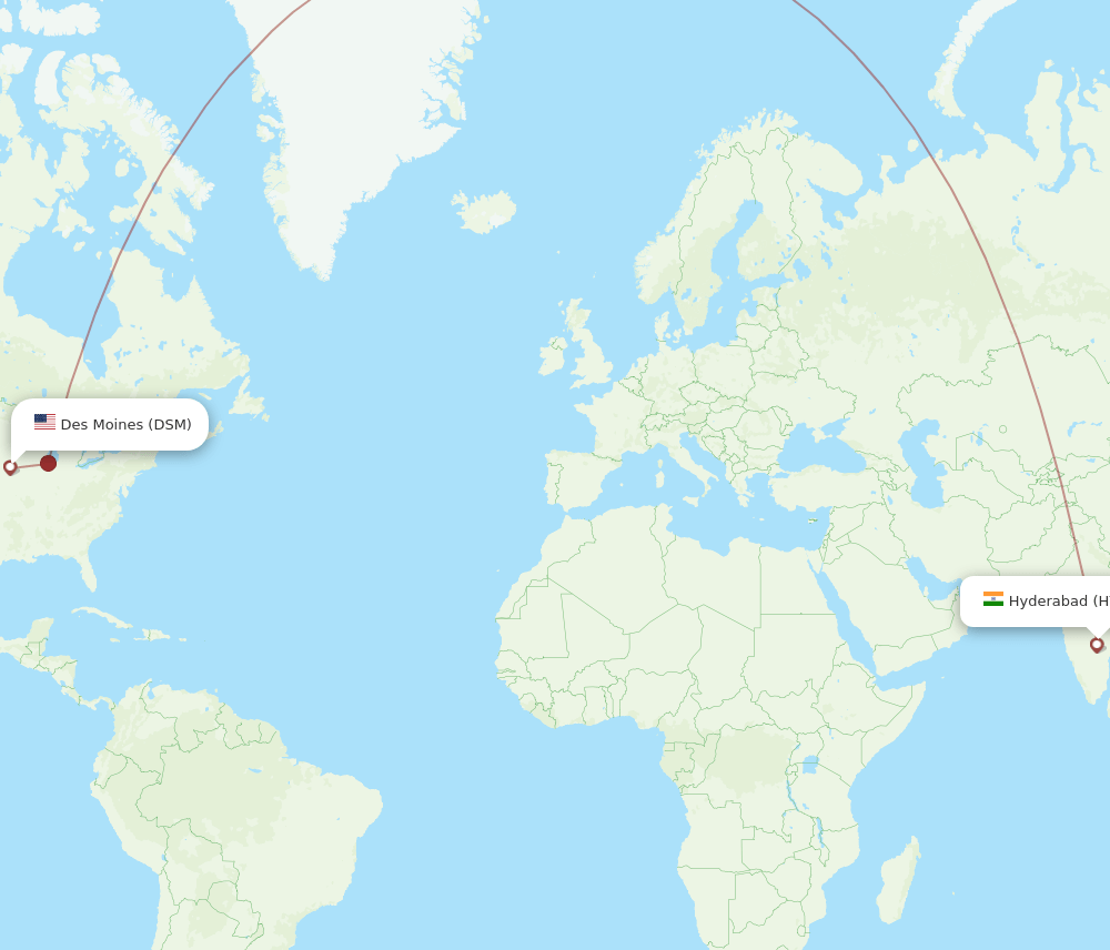 DSM to HYD flights and routes map