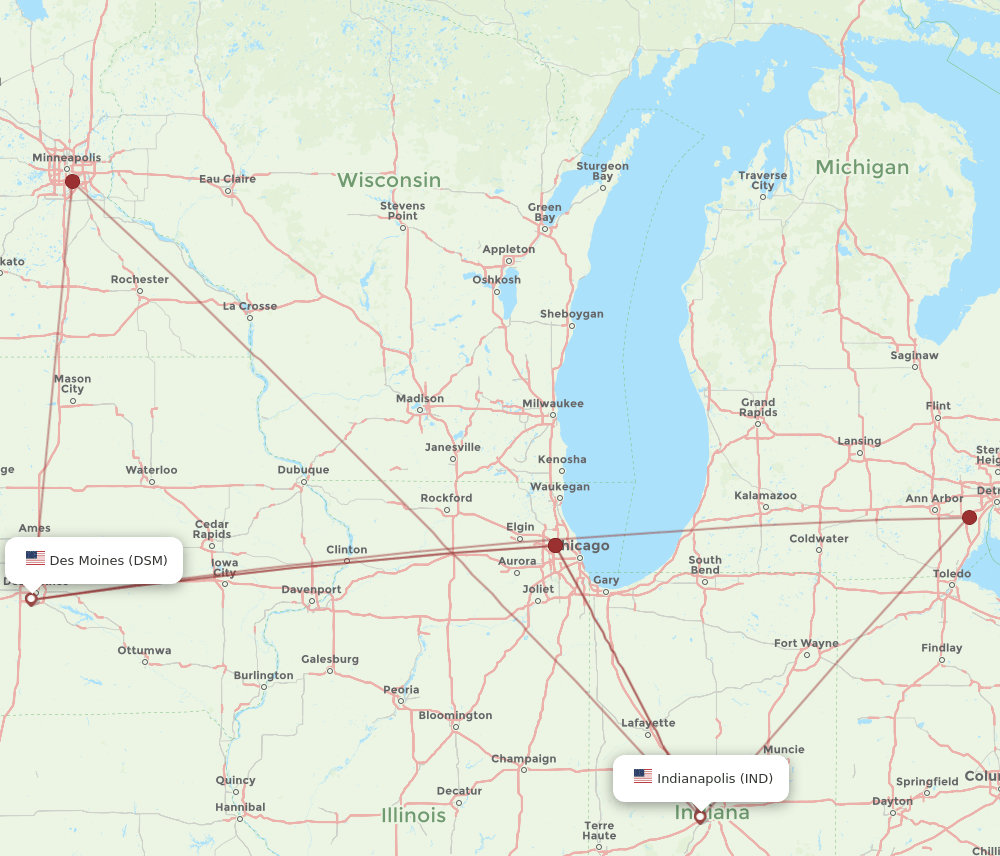 DSM-IND flight routes