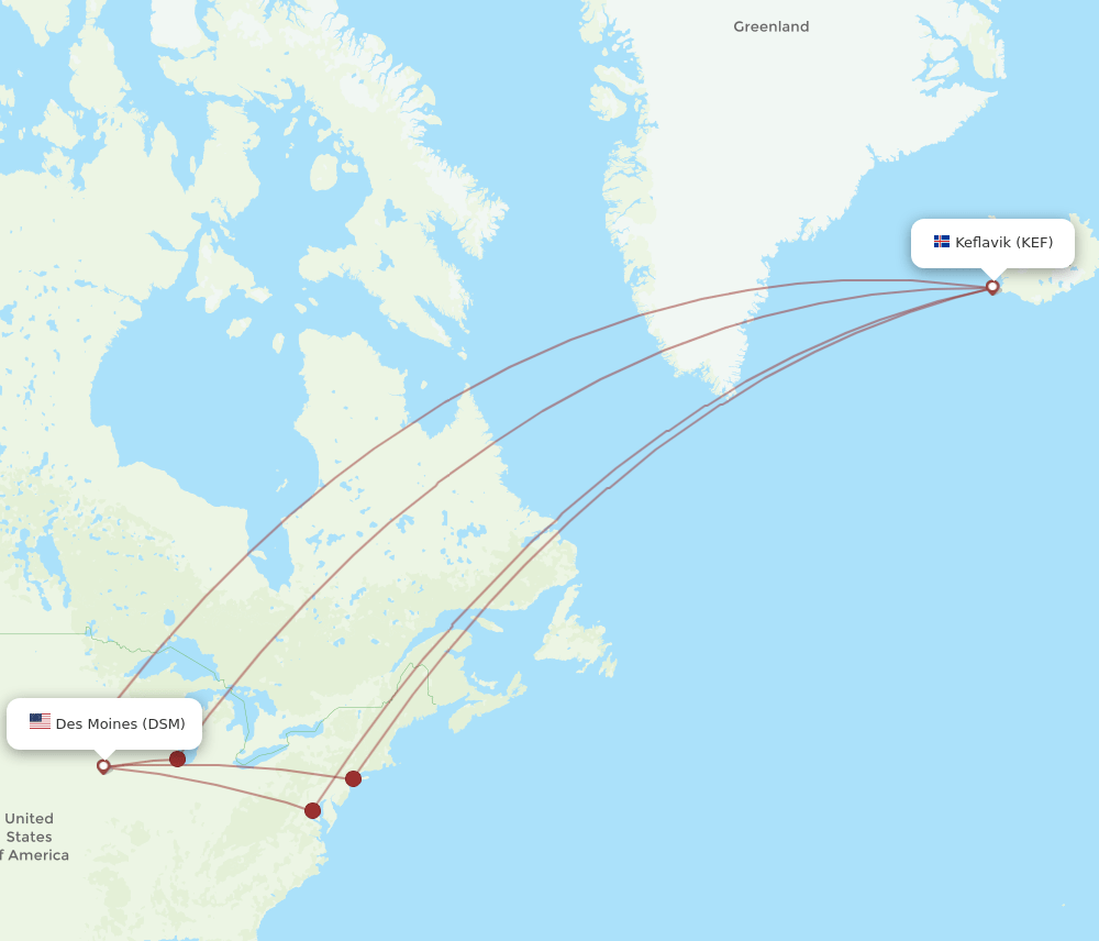 DSM-KEF flight routes