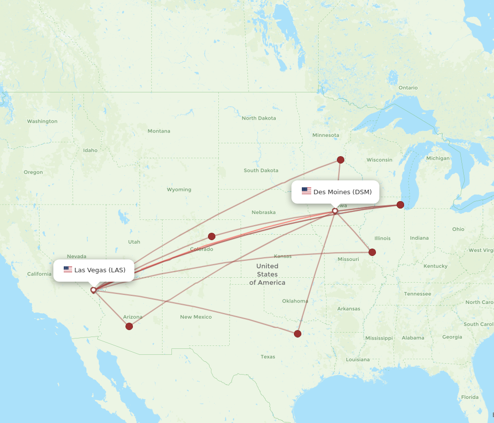 DSM to LAS flights and routes map