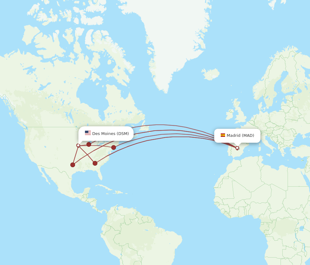 DSM to MAD flights and routes map