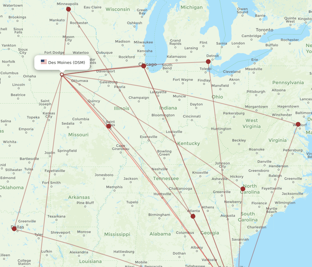 DSM-MCO flight routes