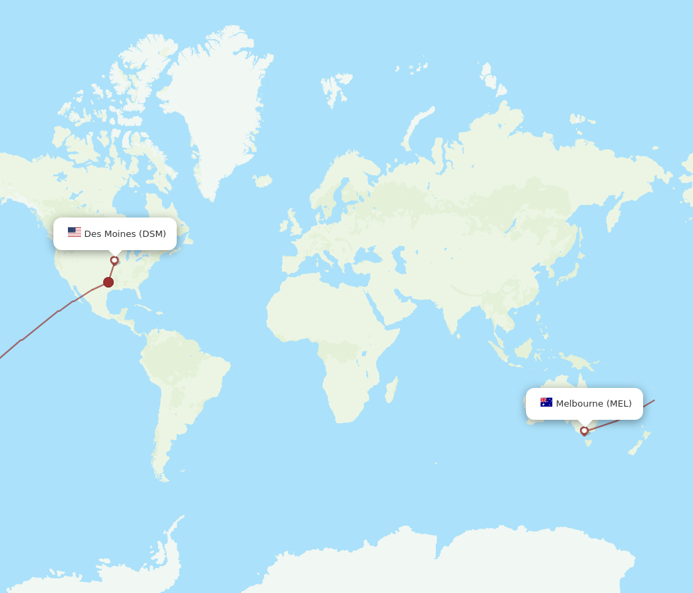 DSM to MEL flights and routes map