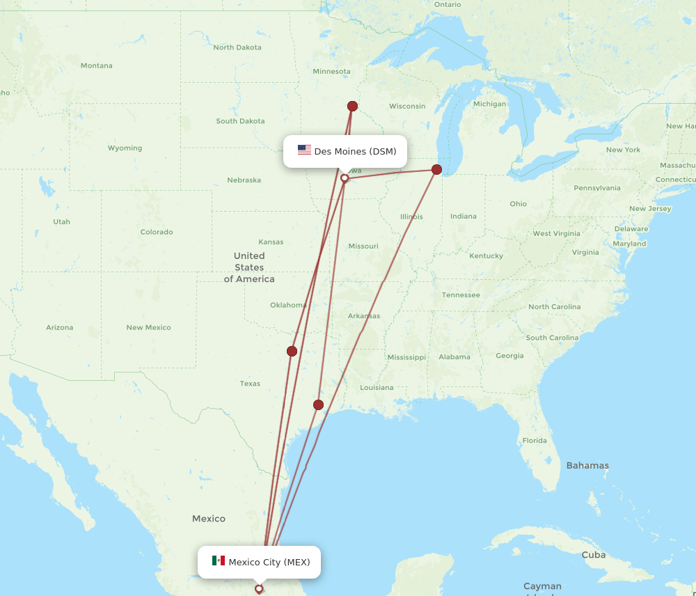 DSM-MEX flight routes