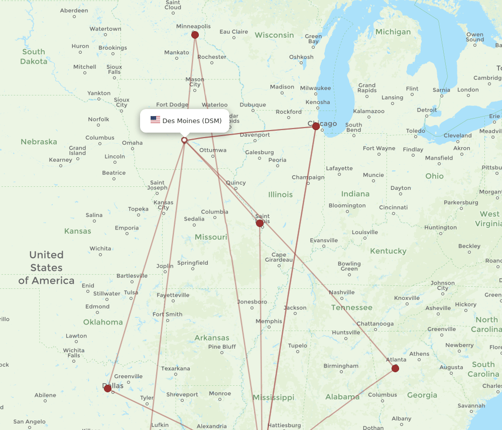 DSM-MSY flight routes